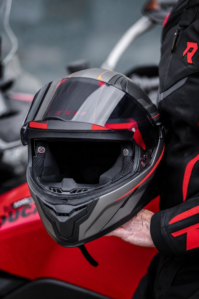 Integrální helma na motorku TXR Raptor černo-šedo-červená – foto 8